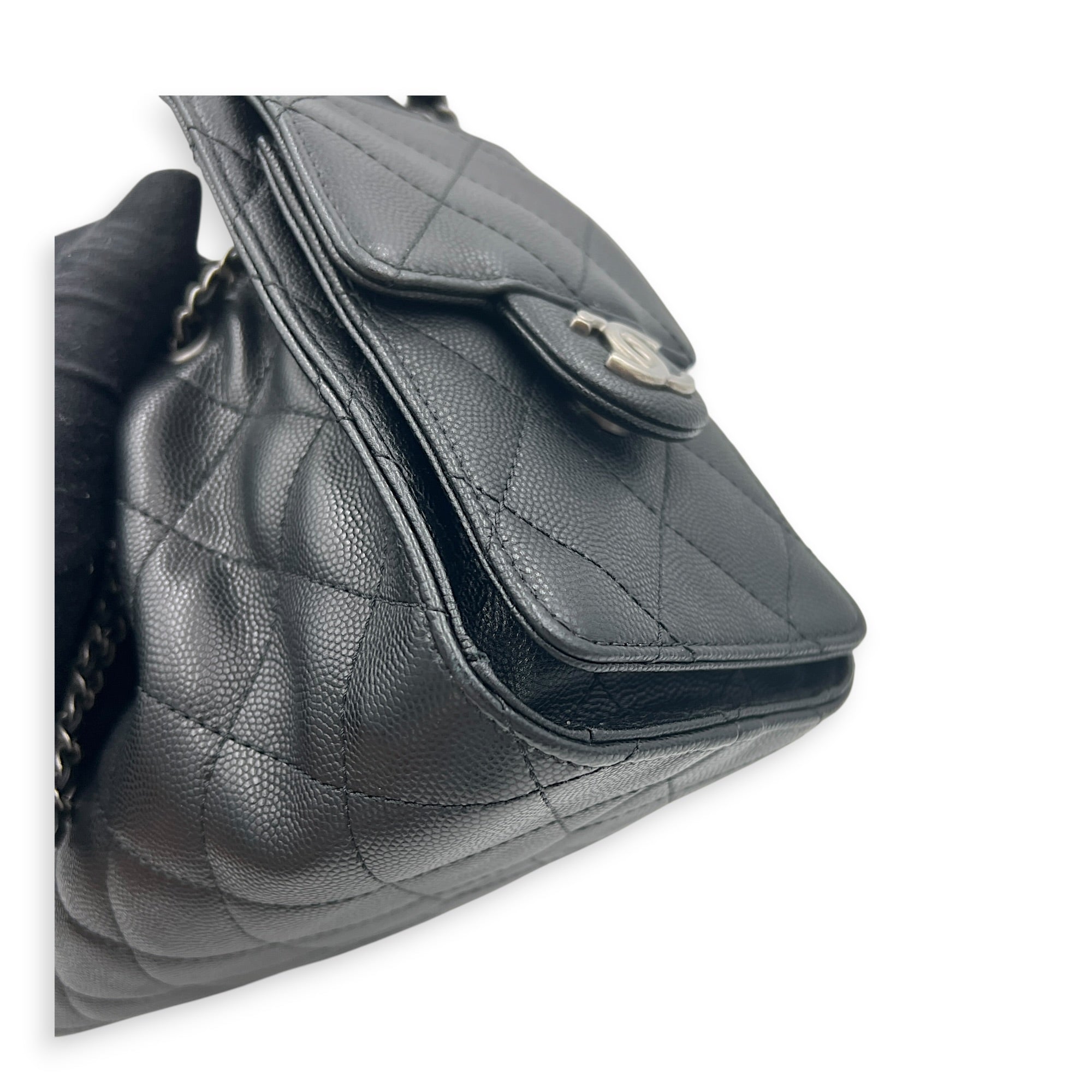C25 Hobo Black Shoulder Bag in Caviar Leather, Ruthenium hardware