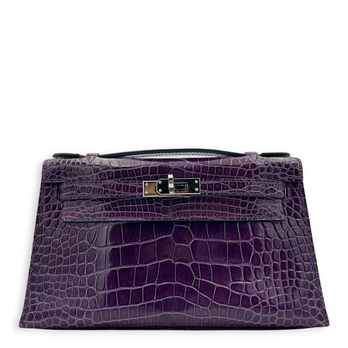 Kelly Pochette Amethyst in Shiny Niloticus Crocodile, Palladium hardware