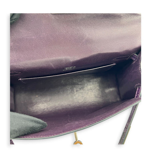 Kelly Pochette Amethyst in Shiny Niloticus Crocodile, Palladium hardware
