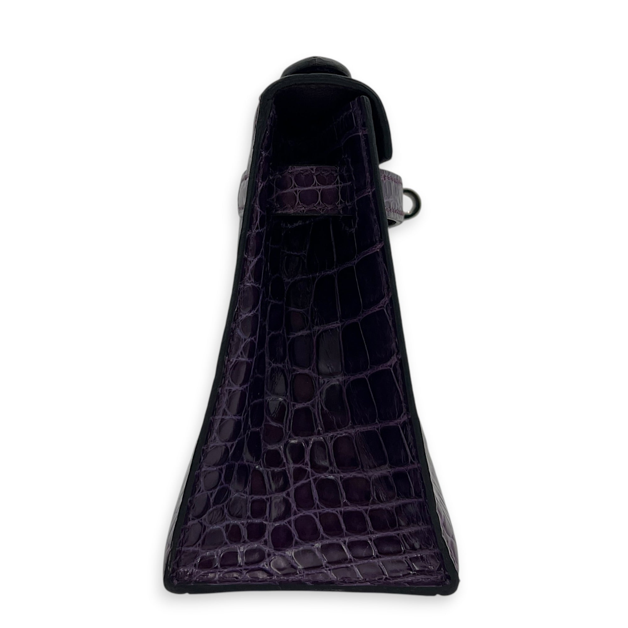 Kelly Pochette Amethyst in Shiny Niloticus Crocodile, Palladium hardware