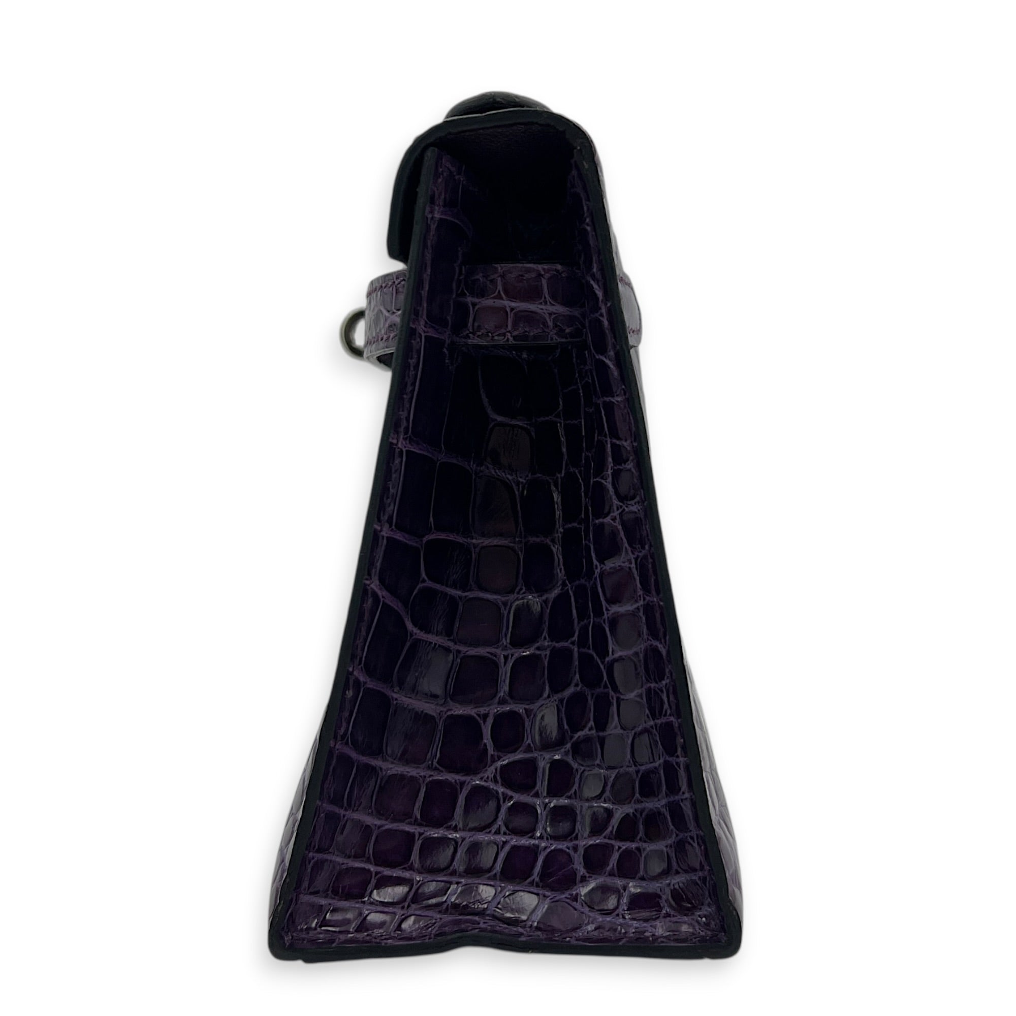 Kelly Pochette Amethyst in Shiny Niloticus Crocodile, Palladium hardware