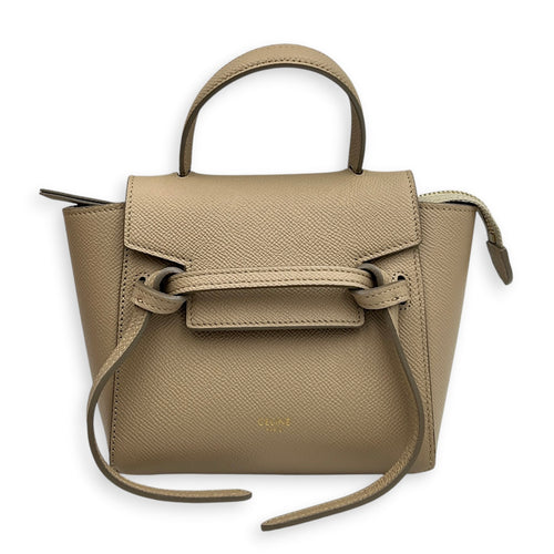 Belt Pico Beige Top Handle Bag in Calfskin, Gold hardware