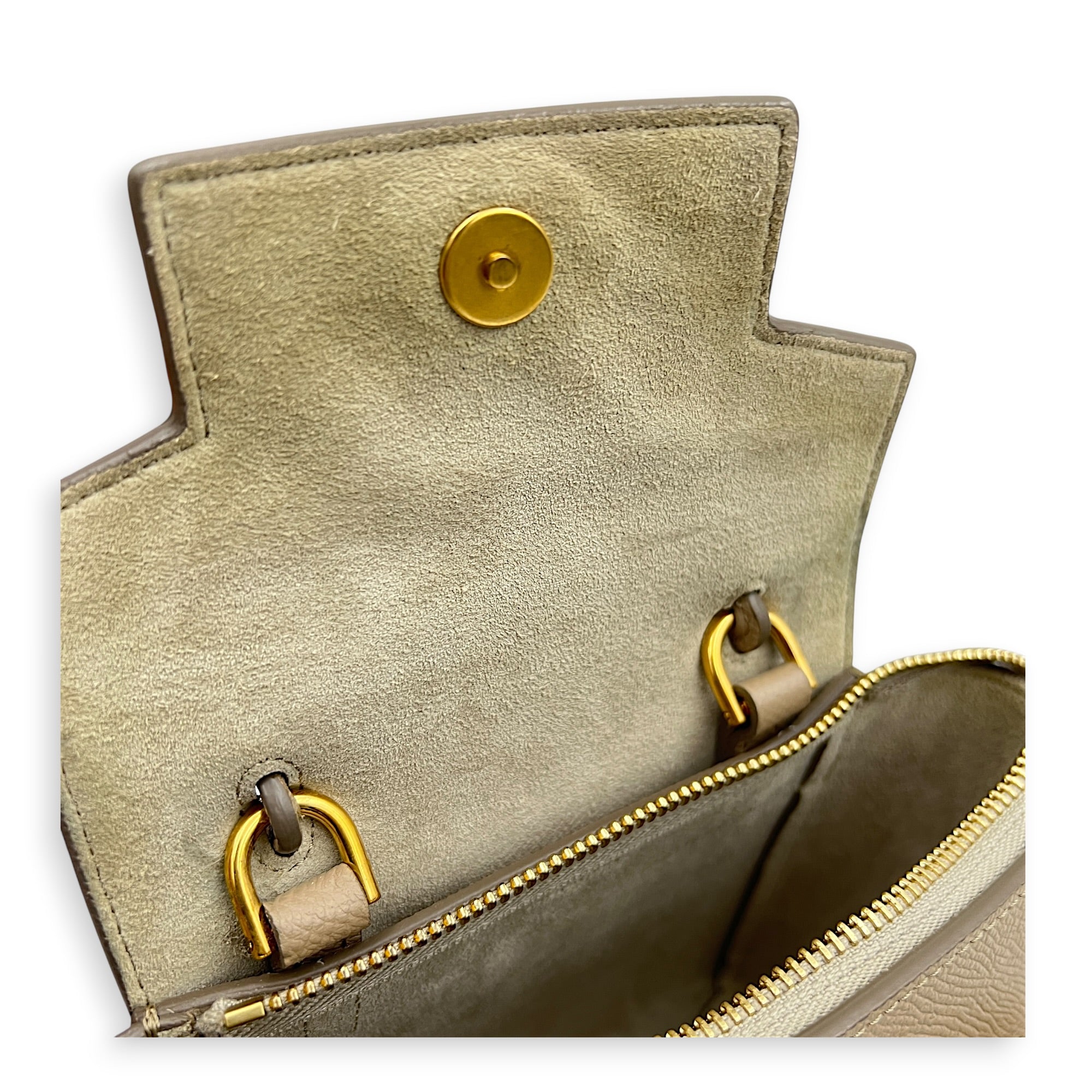Belt Pico Beige Top Handle Bag in Calfskin, Gold hardware