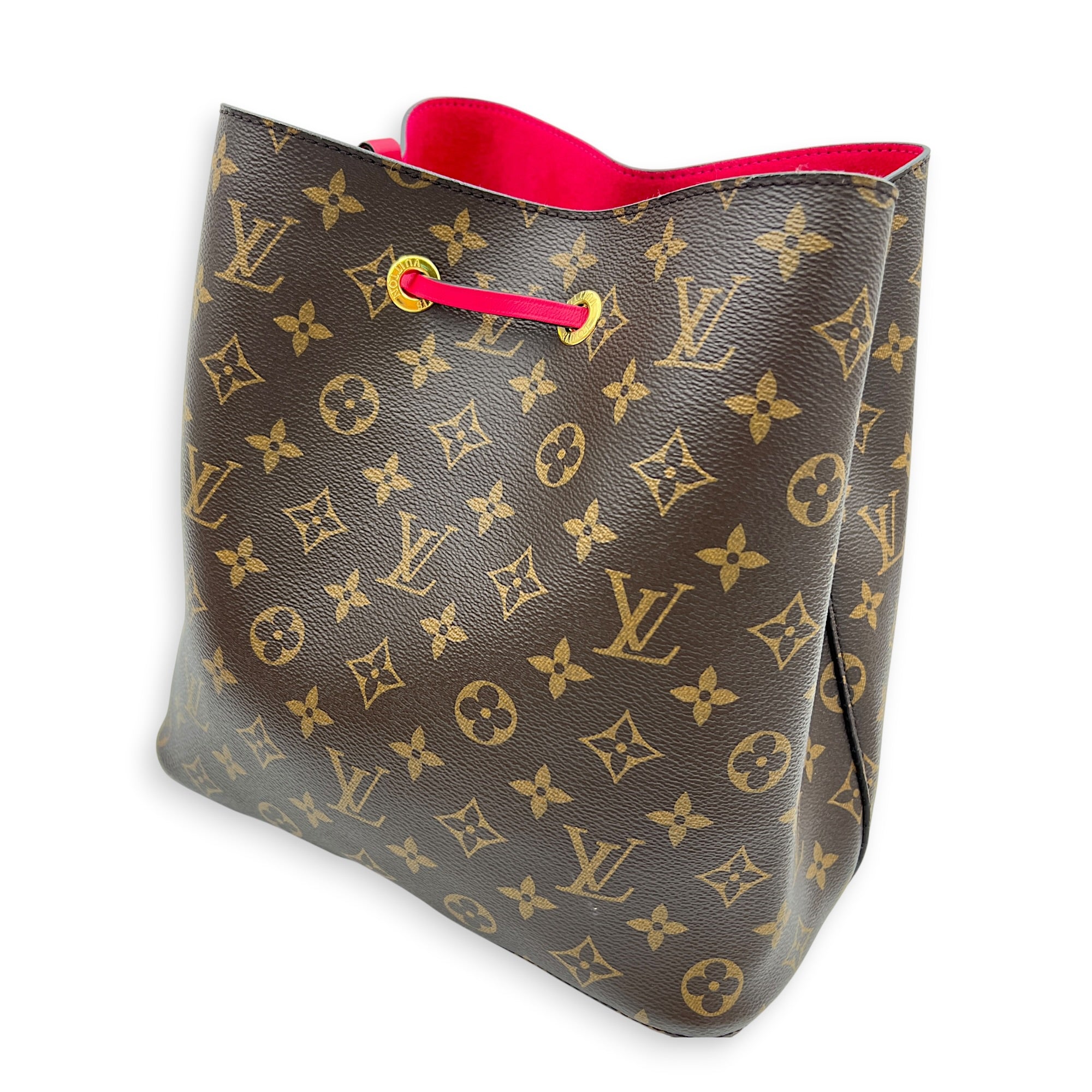 NeoNoe Brown Bucket Bag in Monogram Coated Canvas, Gold hardware