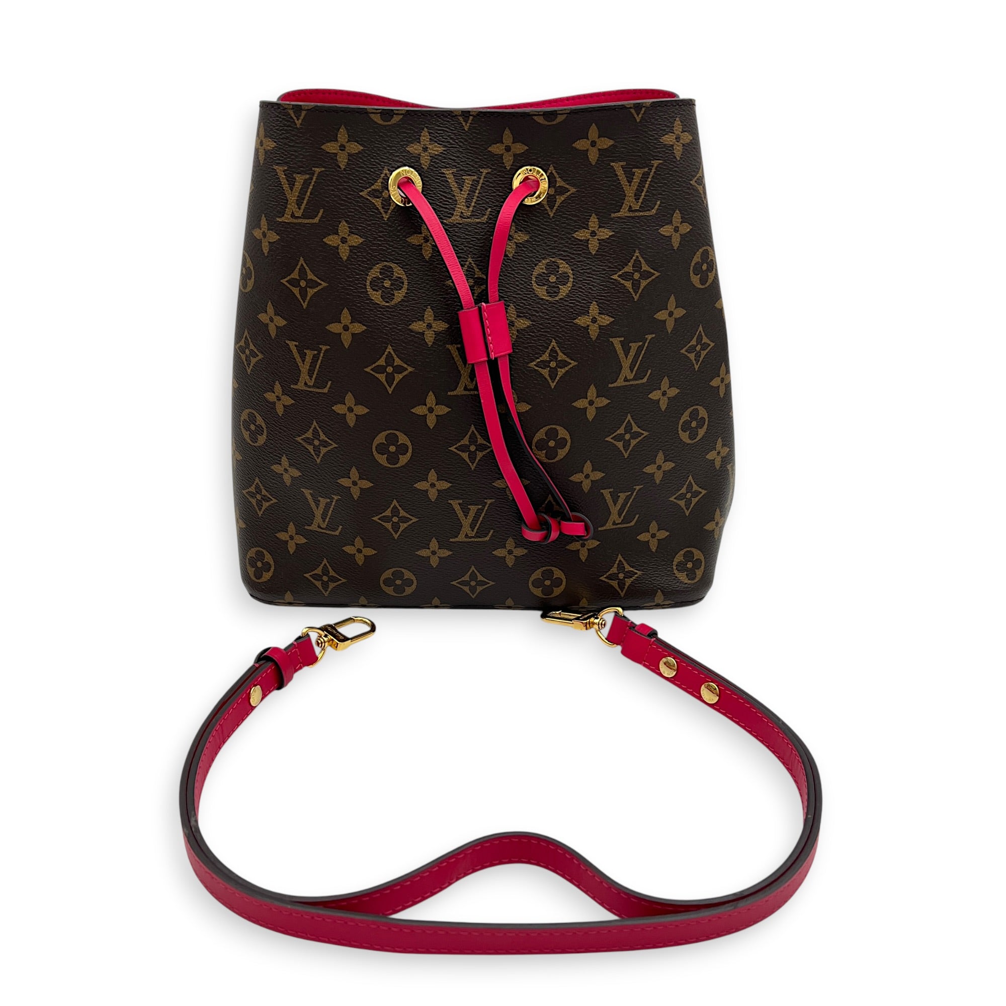 NeoNoe Brown Bucket Bag in Monogram Coated Canvas, Gold hardware