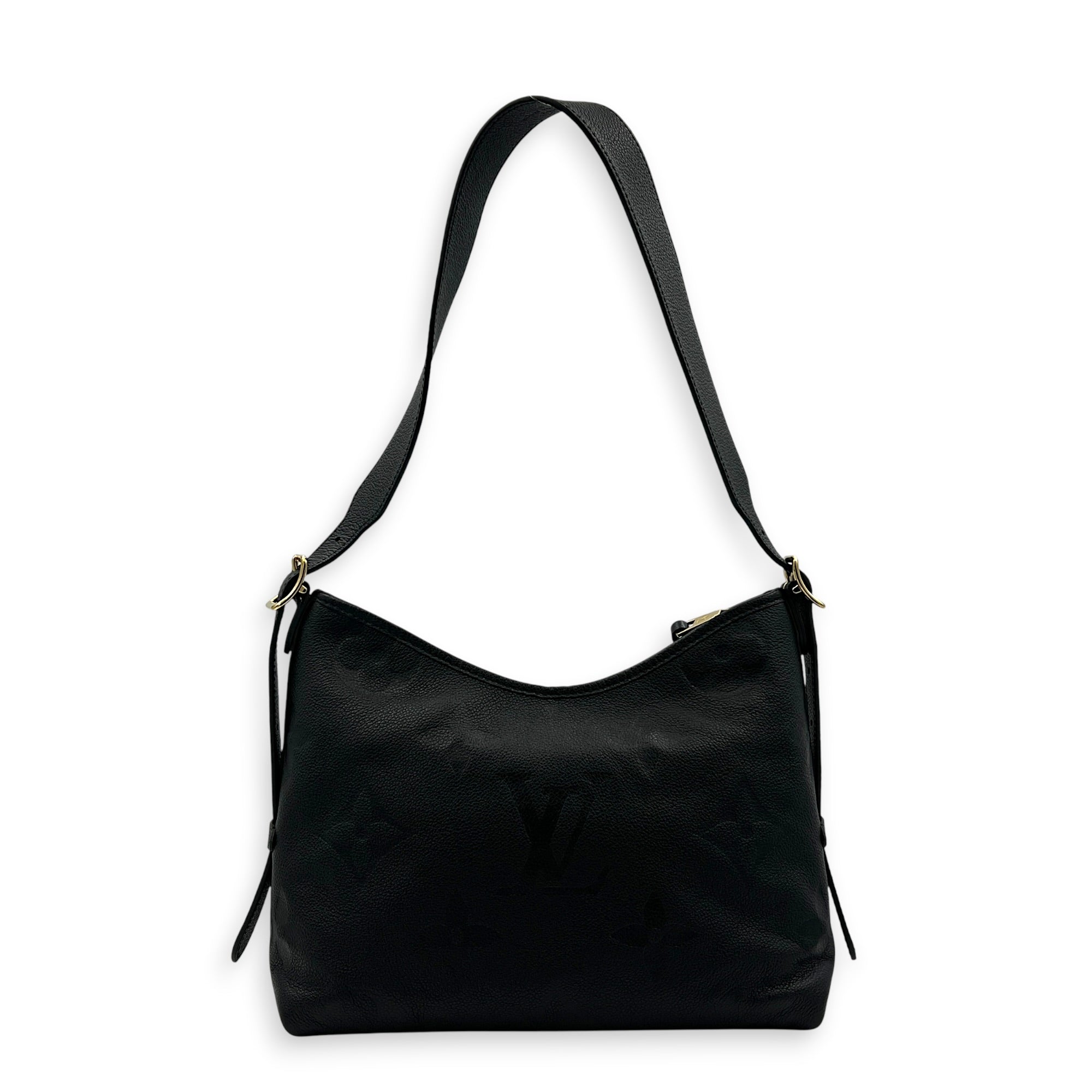 Carryall PM Black Shoulder Bag in Empreinte Leather, Gold hardware