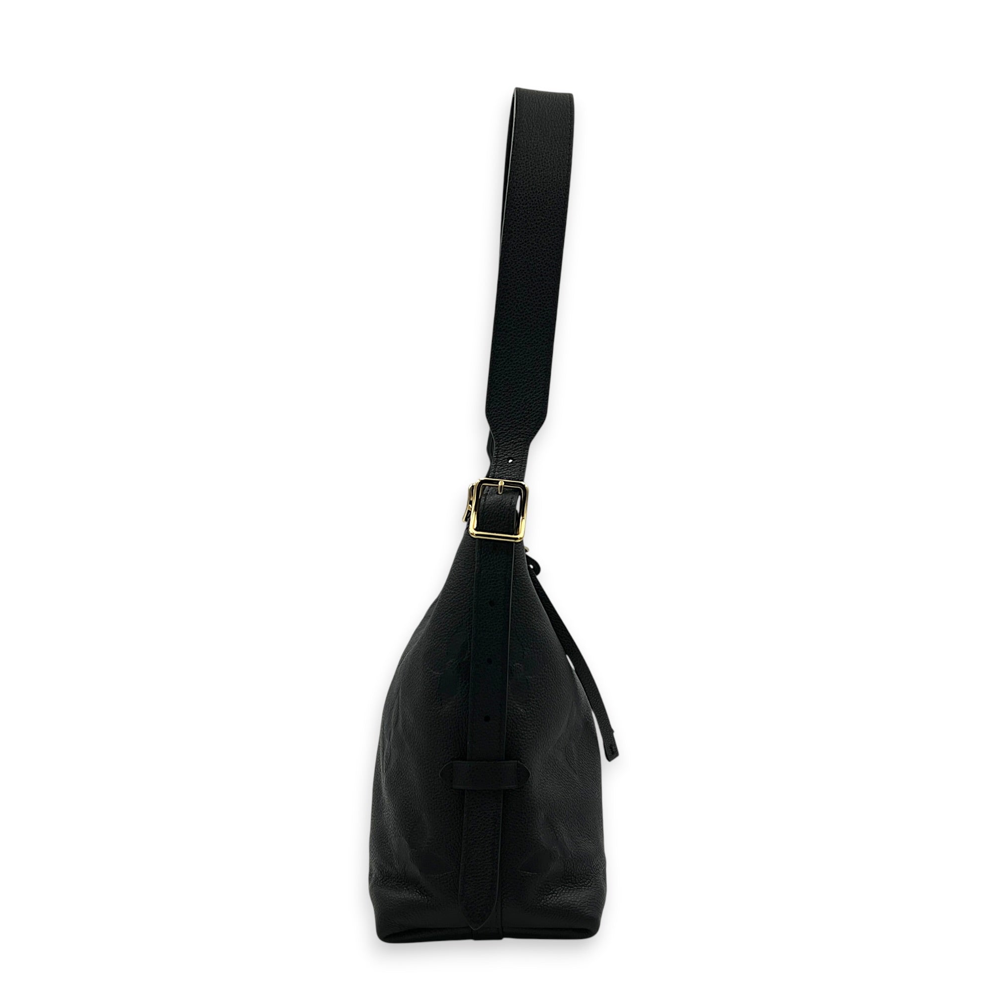 Carryall PM Black Shoulder Bag in Empreinte Leather, Gold hardware