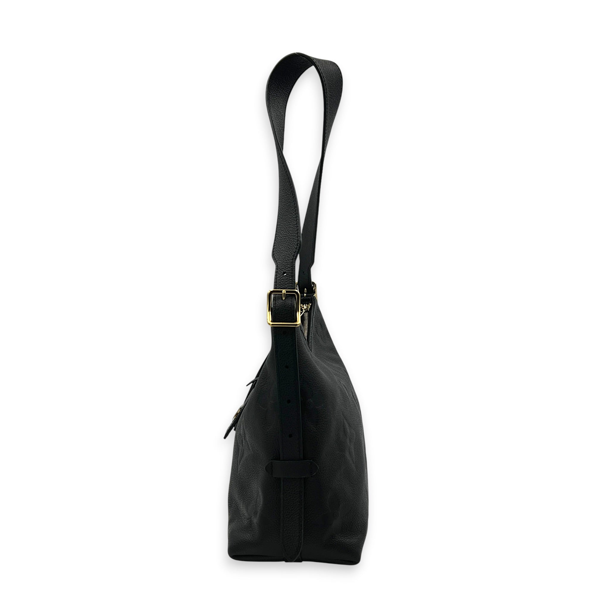 Carryall PM Black Shoulder Bag in Empreinte Leather, Gold hardware