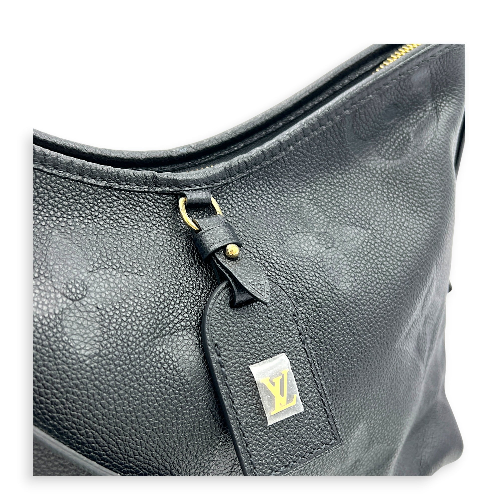 Carryall PM Black Shoulder Bag in Empreinte Leather, Gold hardware