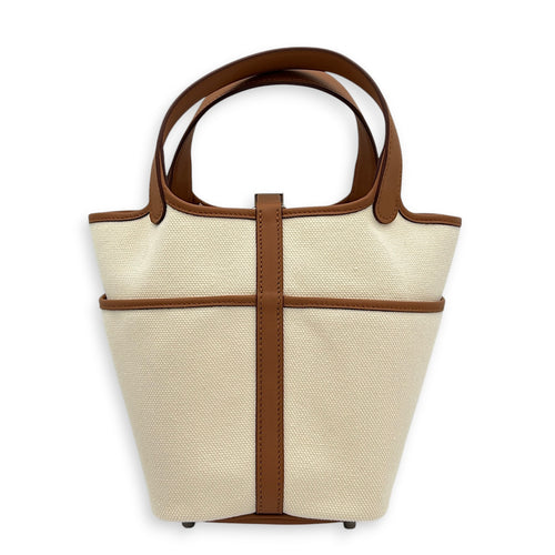 Picotin Cargo 18 Gold/Ecru Top Handle Bag in Toile & Swift, Palladium hardware