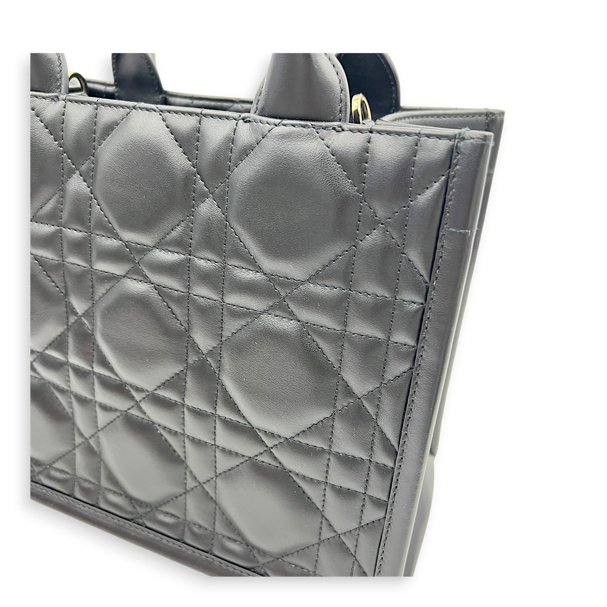 Cannage Book Small Black Tote Bag in Calfskin, Gold hardware