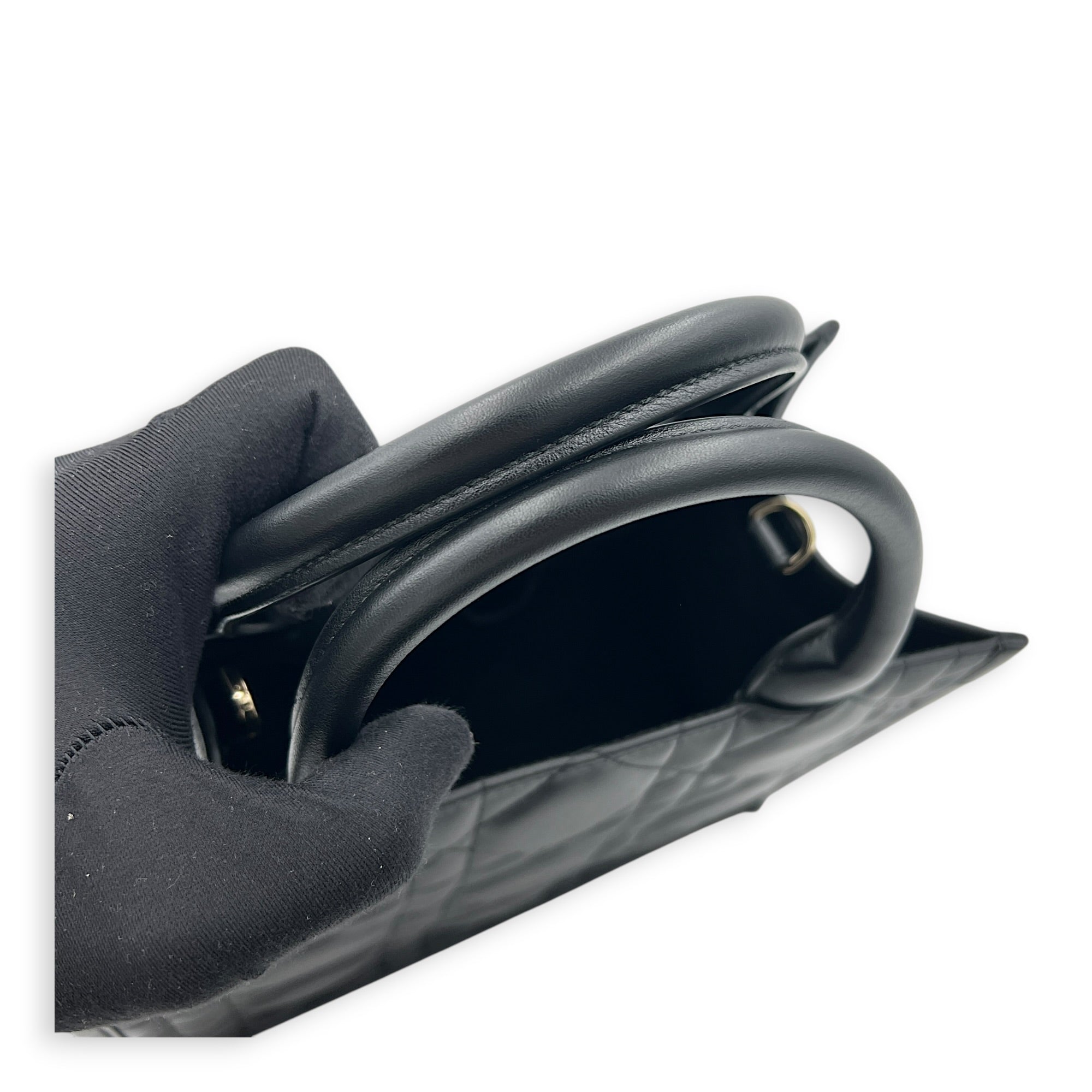 Cannage Book Small Black Tote Bag in Calfskin, Gold hardware