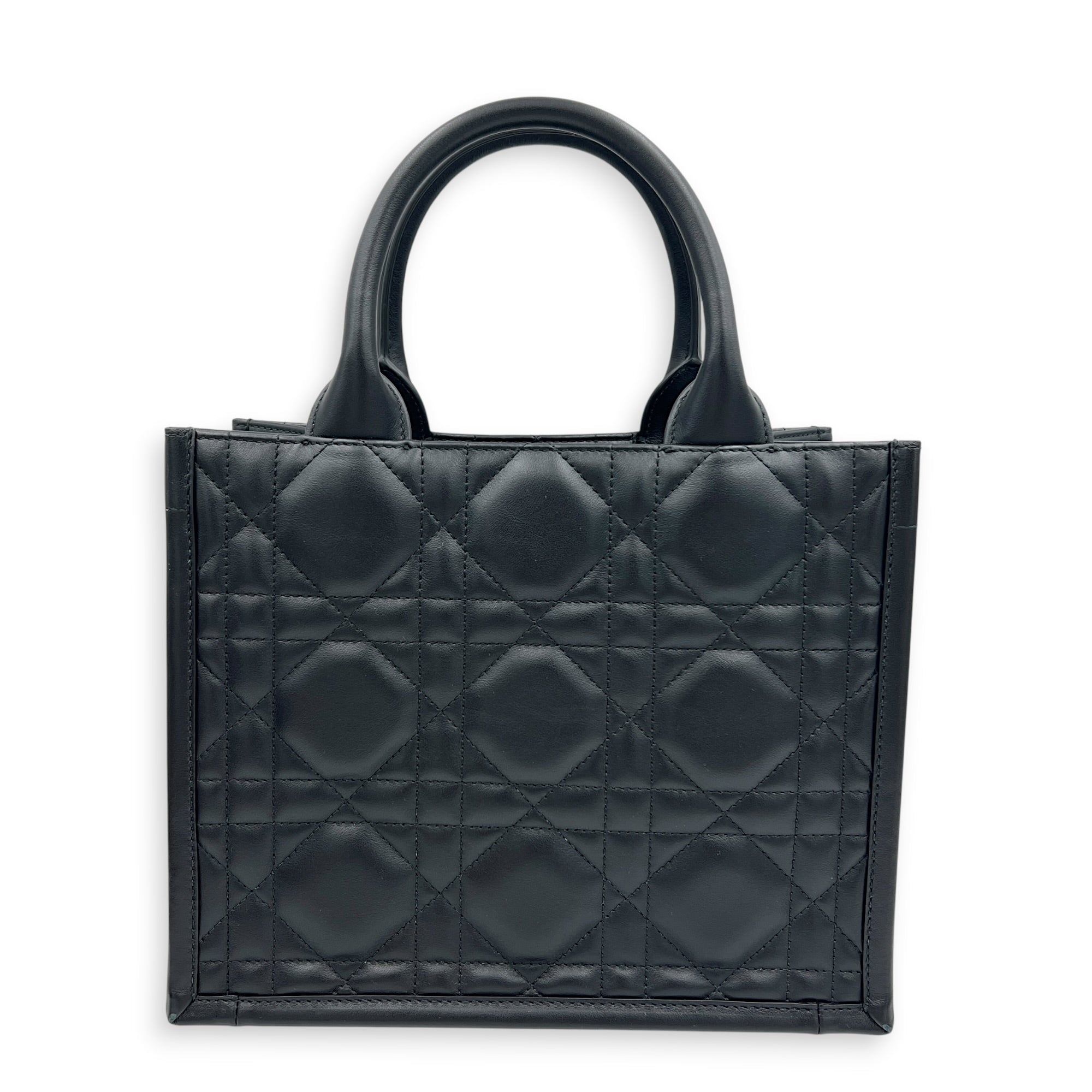 Cannage Book Small Black Tote Bag in Calfskin, Gold hardware