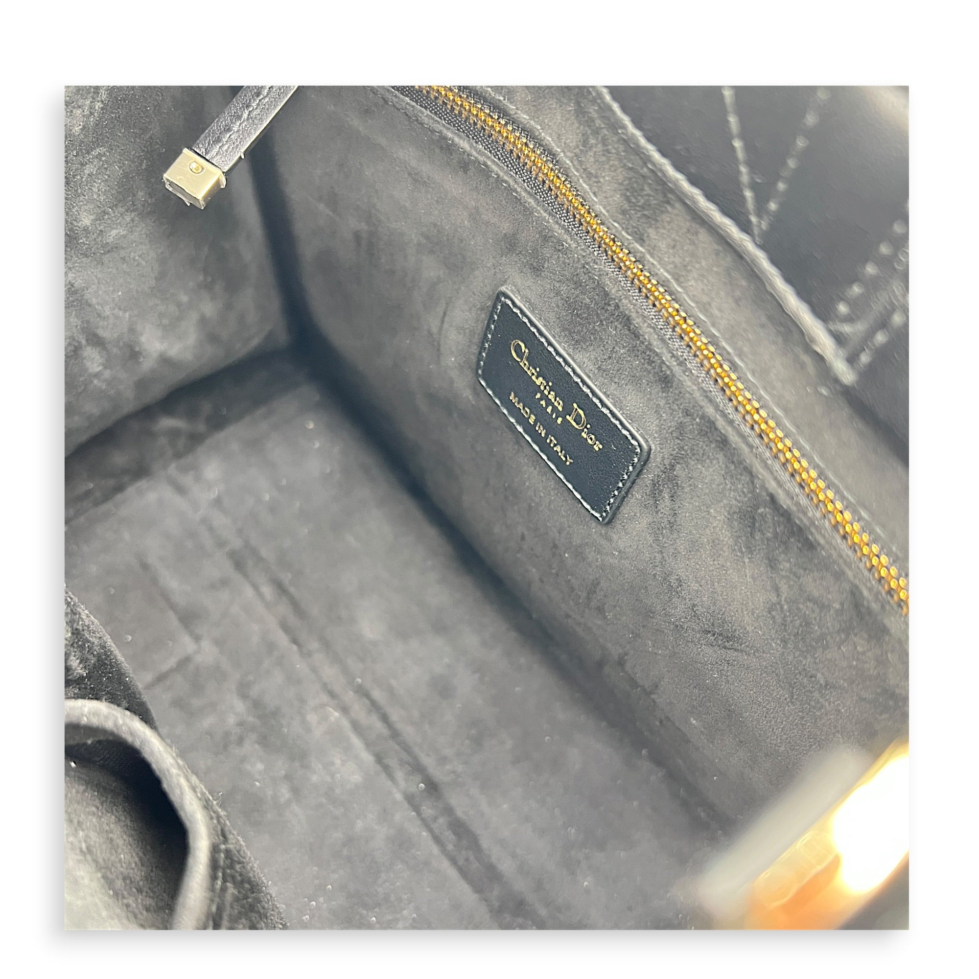 Cannage Book Small Black Tote Bag in Calfskin, Gold hardware