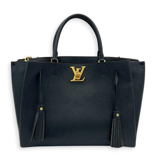 Lock Me Tote Bag Black in Calfskin, Gold hardware