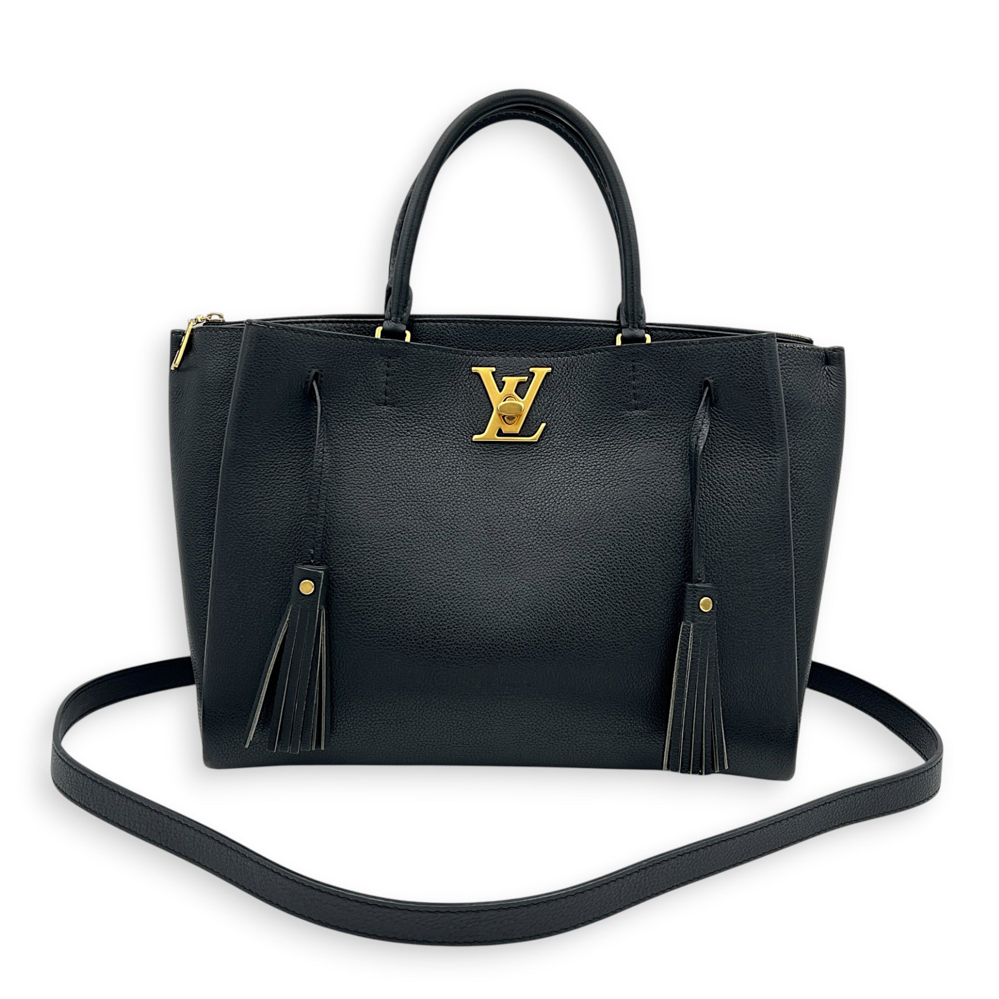 Lock Me Tote Bag Black in Calfskin, Gold hardware