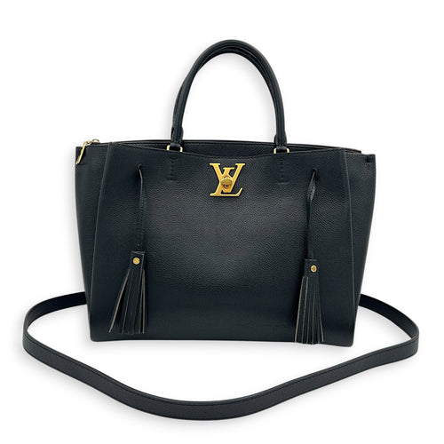 Lock Me Tote Bag Black in Calfskin, Gold hardware