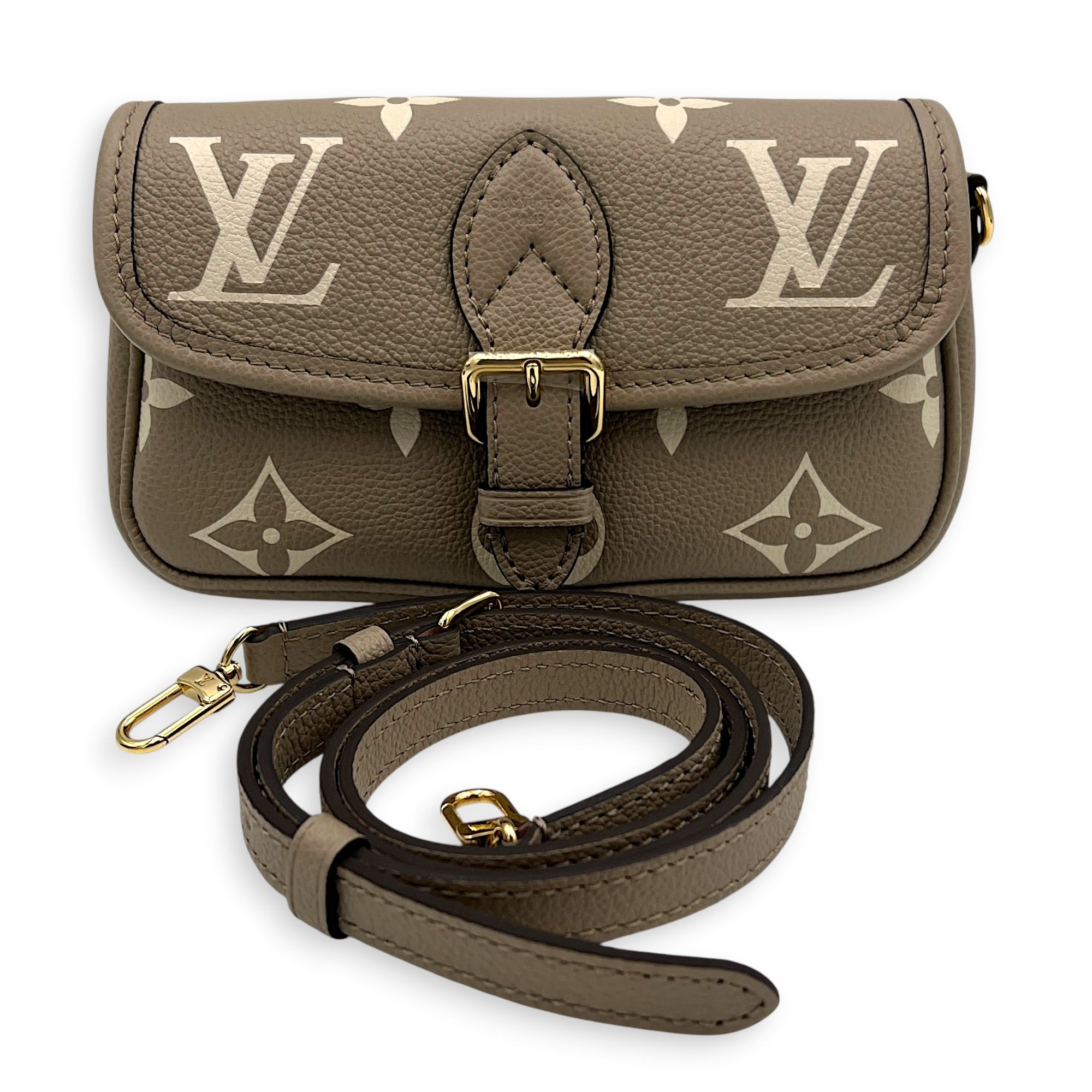 Diane Nano Beige Shoulder Bag in Empreinte Leather, Gold hardware