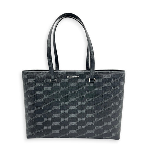 BB Monogram Tote Bag Black in Coated Canvas, Silver hardware