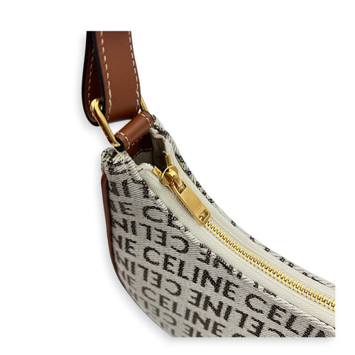 Ava Shoulder Bag White in Canvas, Gold hardware