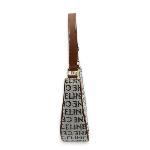 Ava Shoulder Bag White in Canvas, Gold hardware