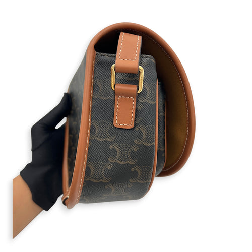 Folco Shoulder Bag Brown in Coated Canvas, Gold hardware