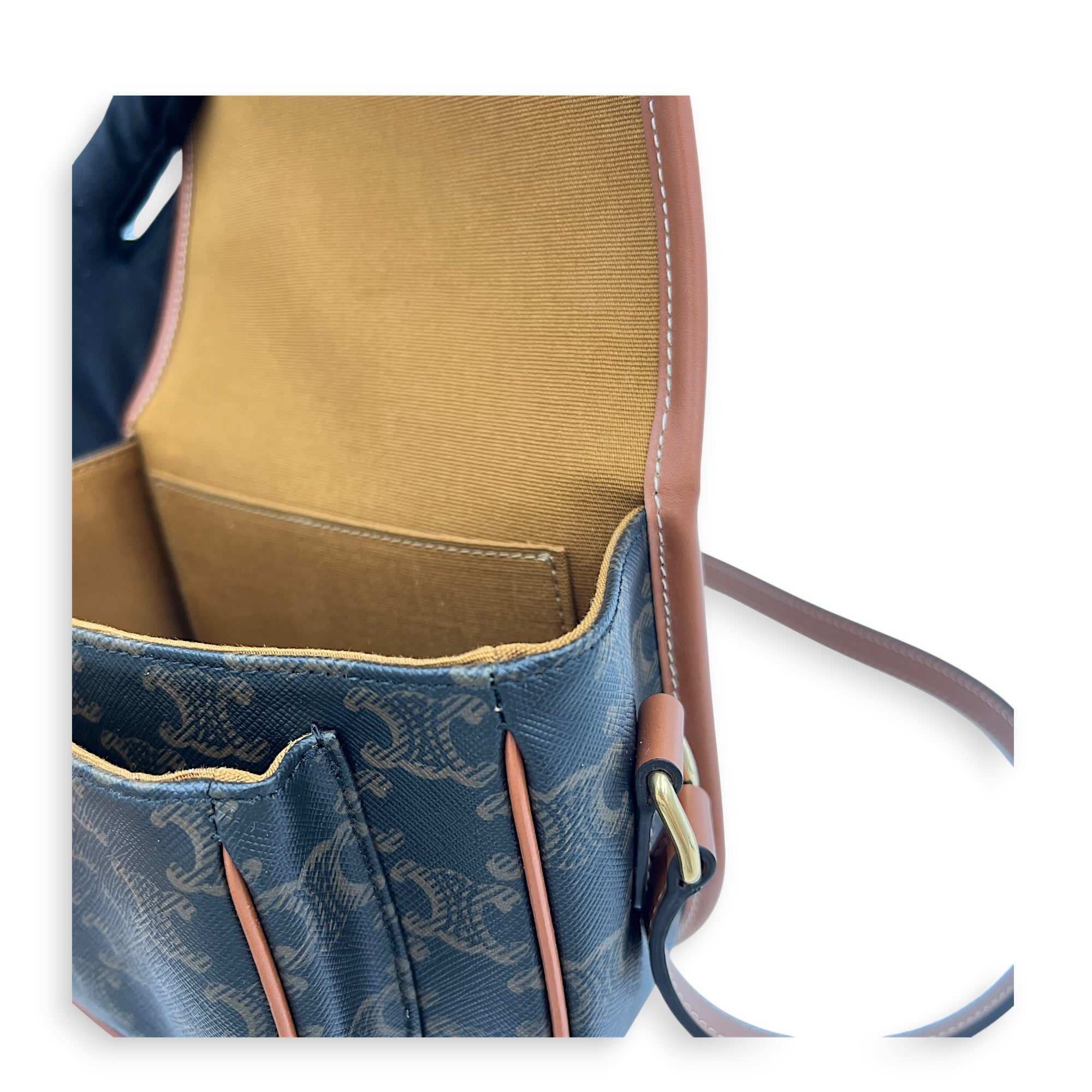 Folco Shoulder Bag Brown in Coated Canvas, Gold hardware