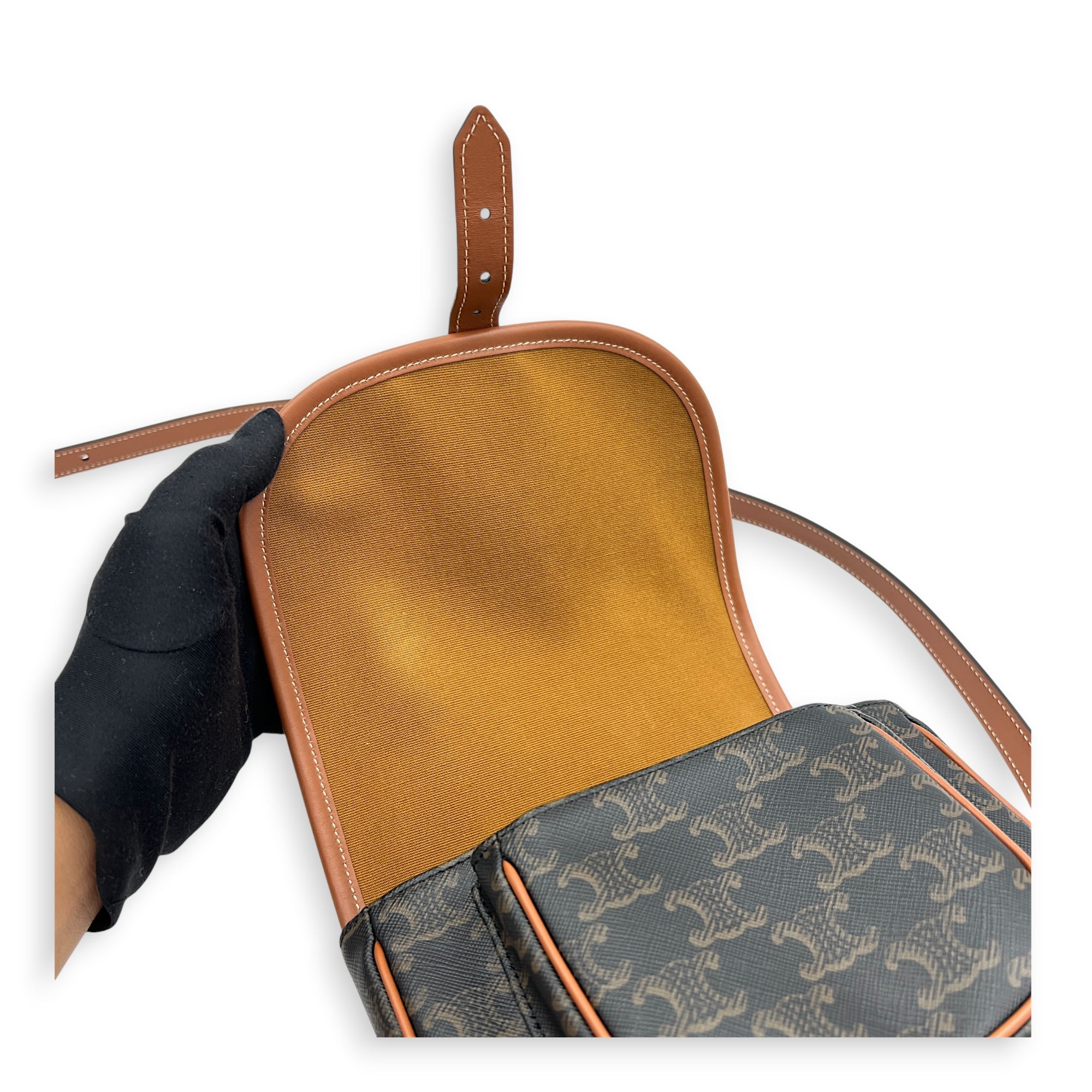 Folco Shoulder Bag Brown in Coated Canvas, Gold hardware