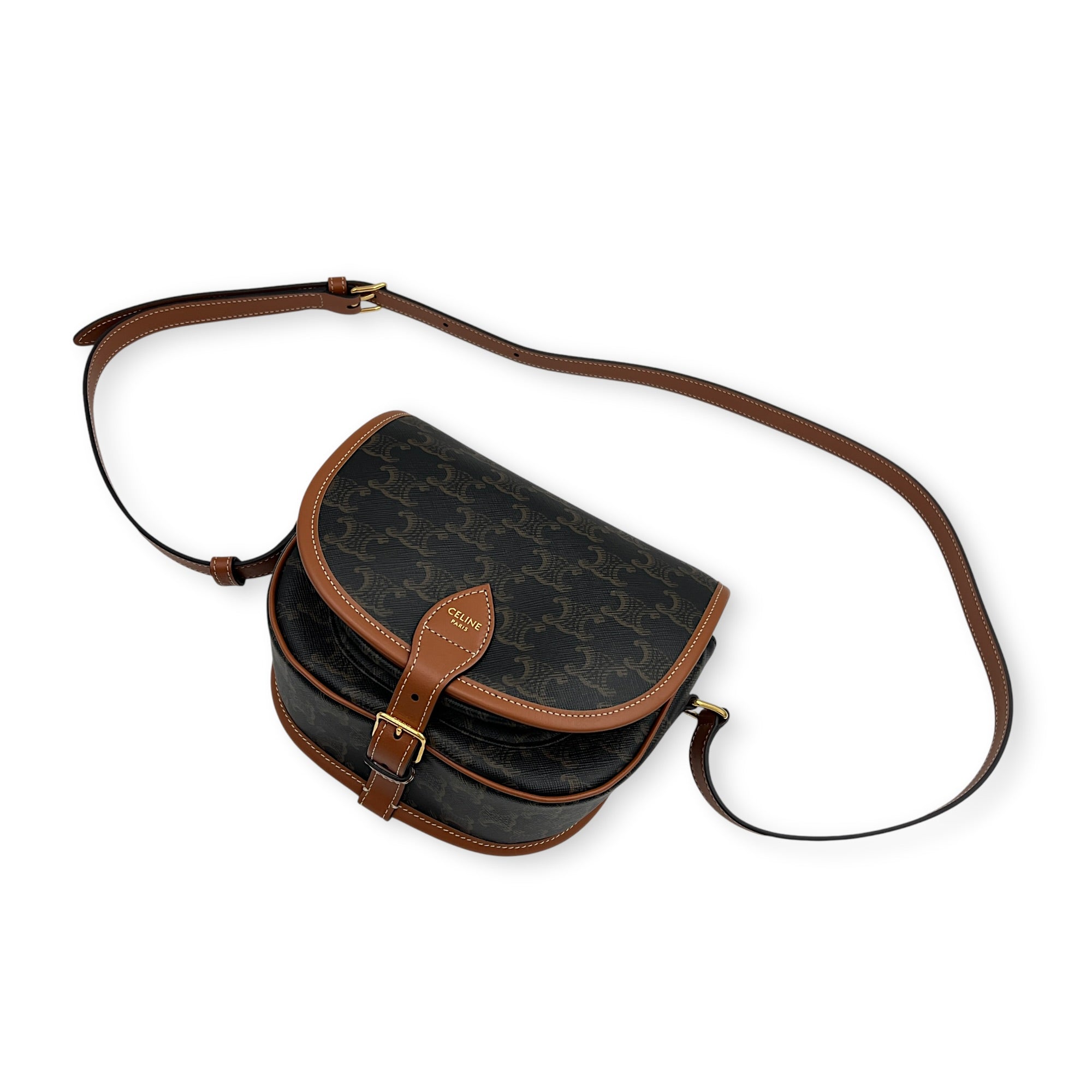 Folco Shoulder Bag Brown in Coated Canvas, Gold hardware