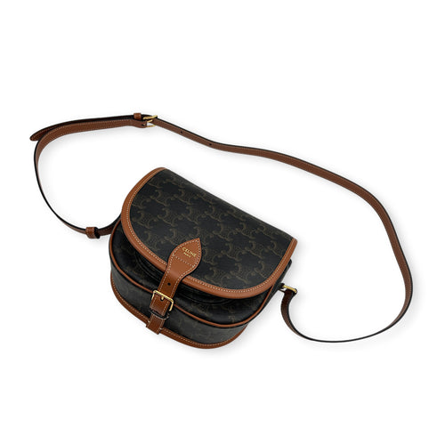 Folco Shoulder Bag Brown in Coated Canvas, Gold hardware