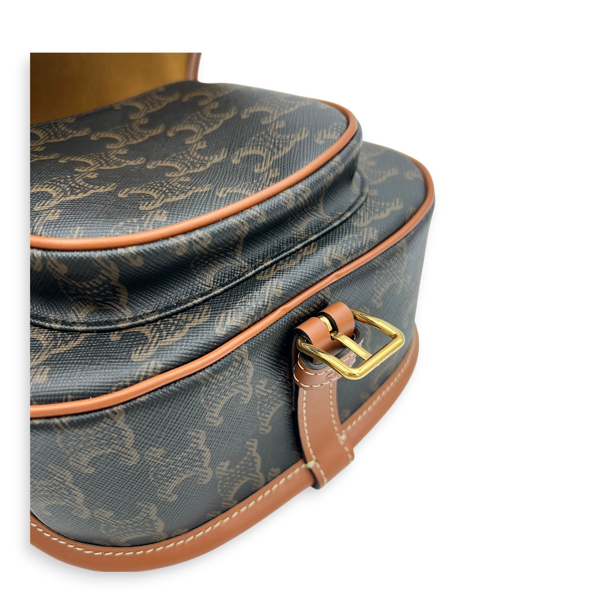 Folco Shoulder Bag Brown in Coated Canvas, Gold hardware