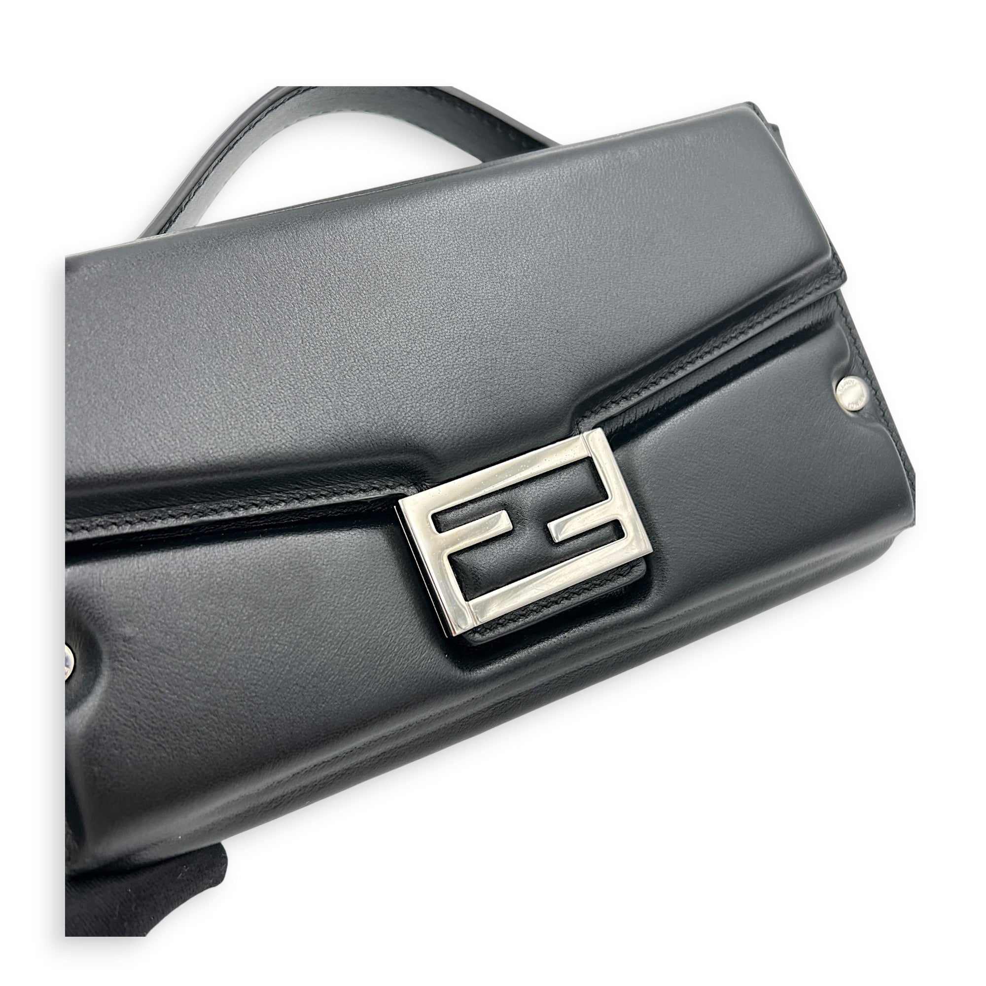 Soft Trunk Baguette Shoulder Bag Black in Nappa Leather, Silver hardware