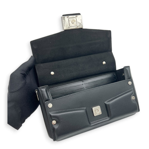 Soft Trunk Baguette Shoulder Bag Black in Nappa Leather, Silver hardware
