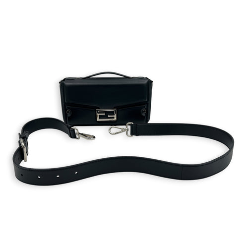 Soft Trunk Baguette Shoulder Bag Black in Nappa Leather, Silver hardware