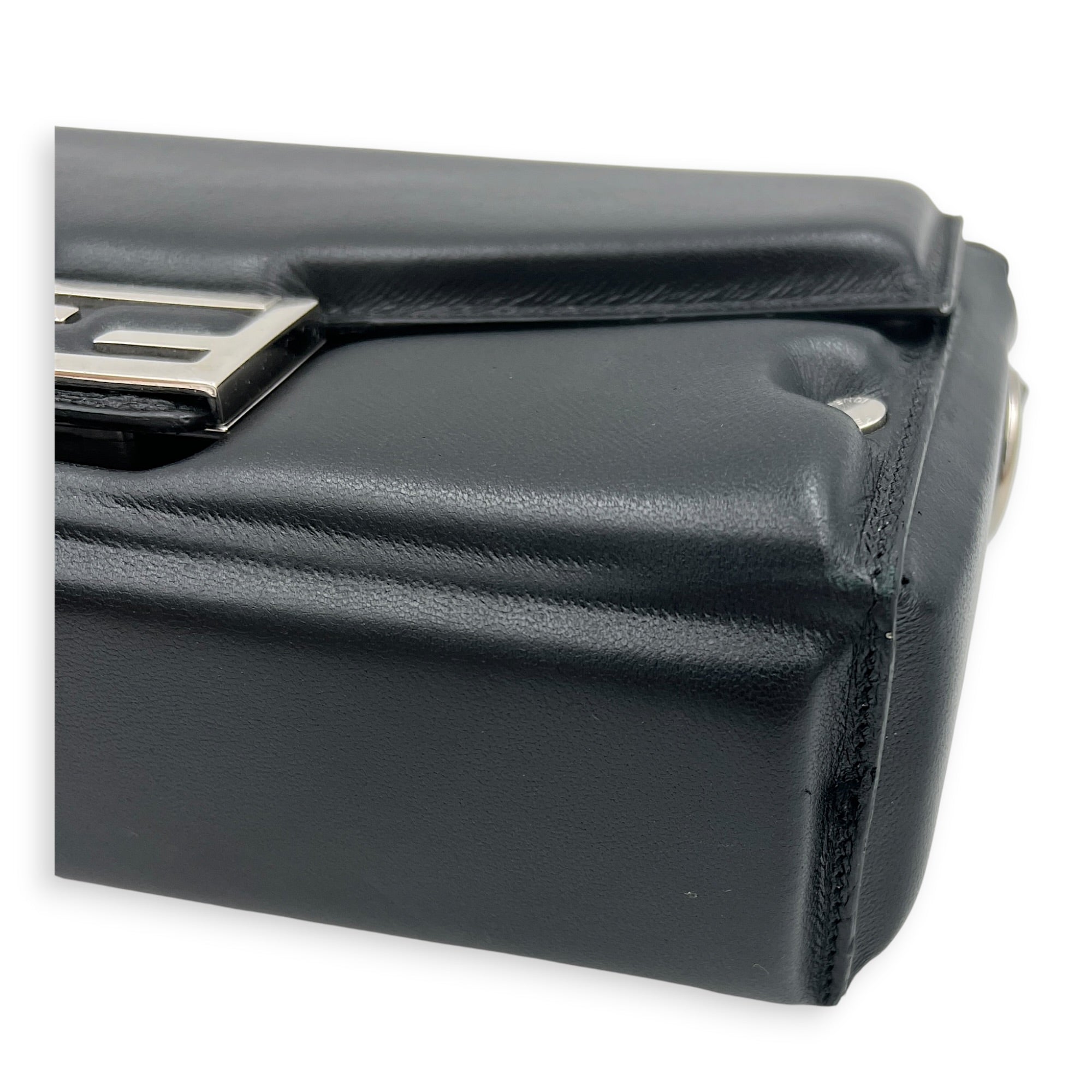 Soft Trunk Baguette Shoulder Bag Black in Nappa Leather, Silver hardware