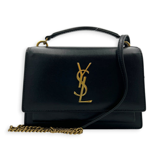 Sunset Wallet On Chain Black in Calfskin, Gold hardware
