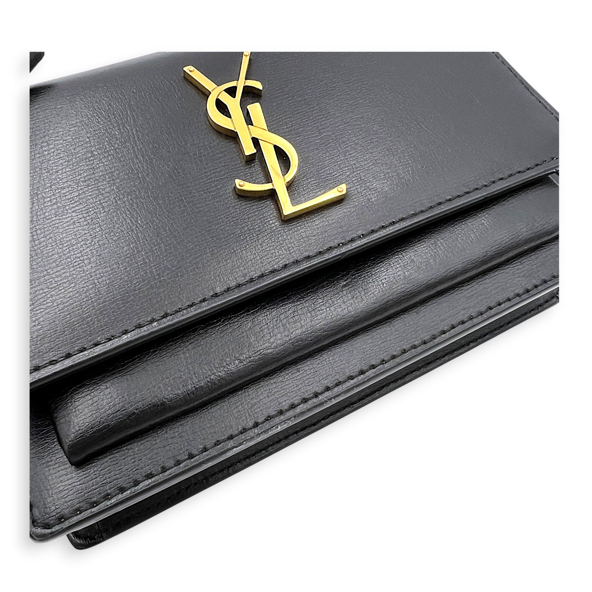 Sunset Wallet On Chain Black in Calfskin, Gold hardware