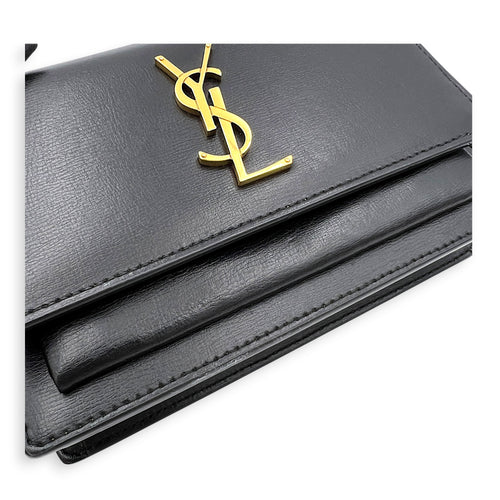 Sunset Wallet On Chain Black in Calfskin, Gold hardware