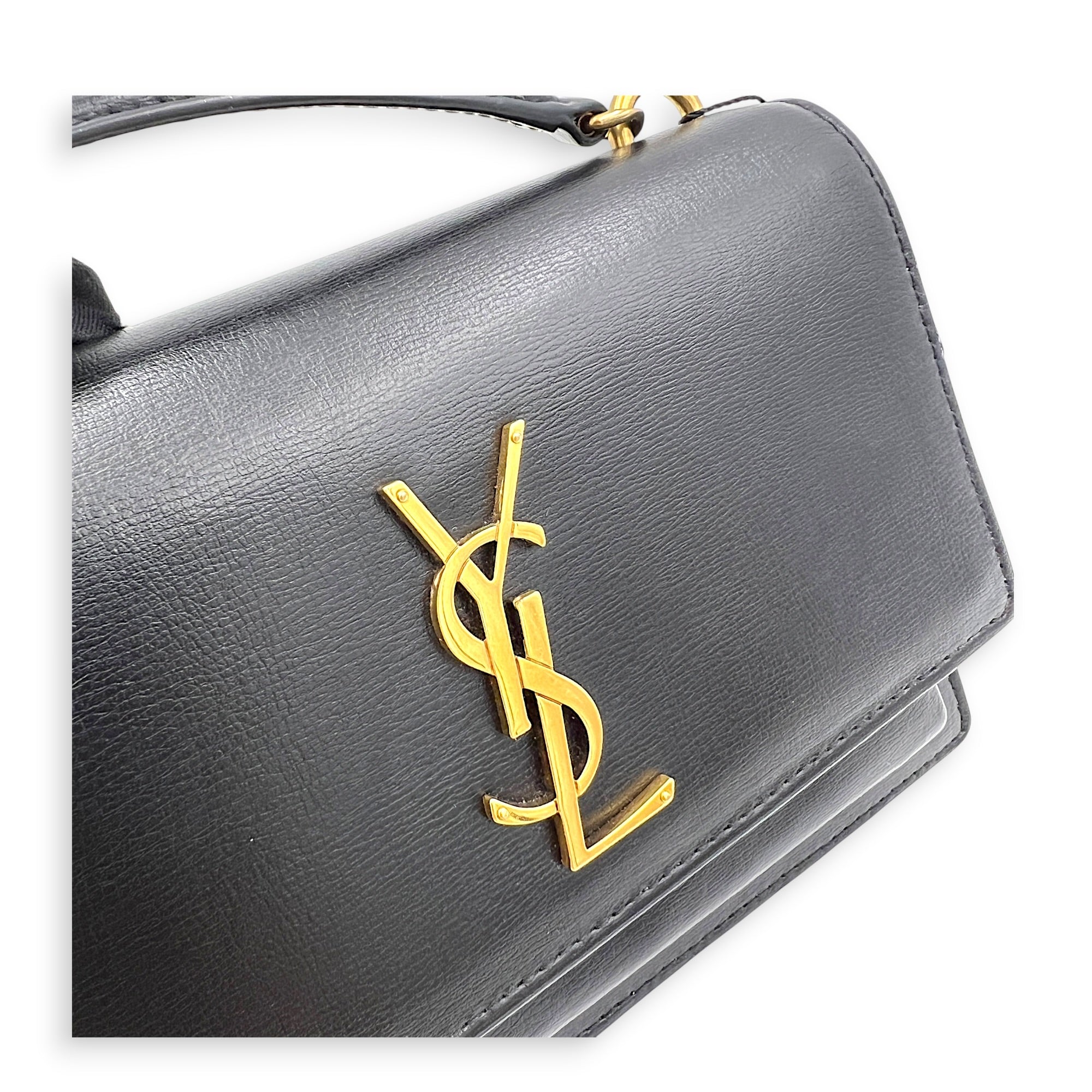 Sunset Wallet On Chain Black in Calfskin, Gold hardware