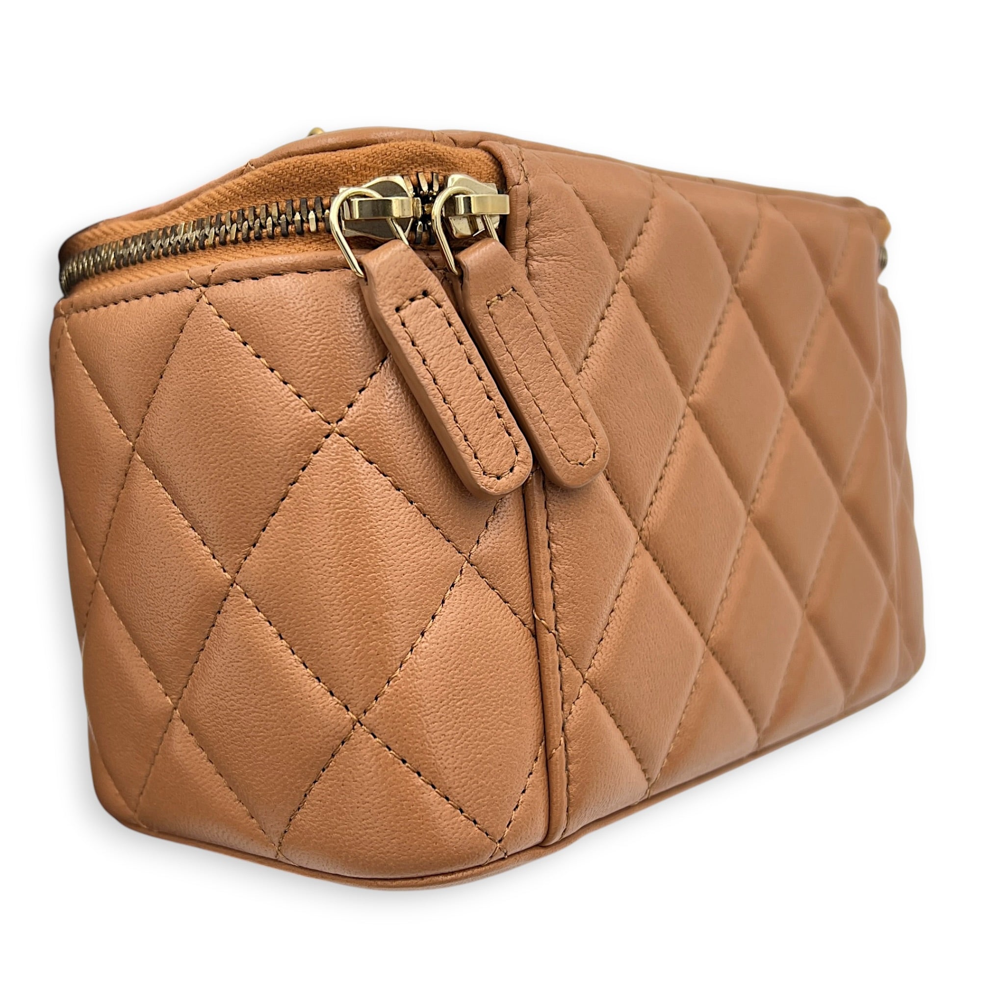 Pearl Crush Vanity Bag Brown in Lambskin, Gold hardware