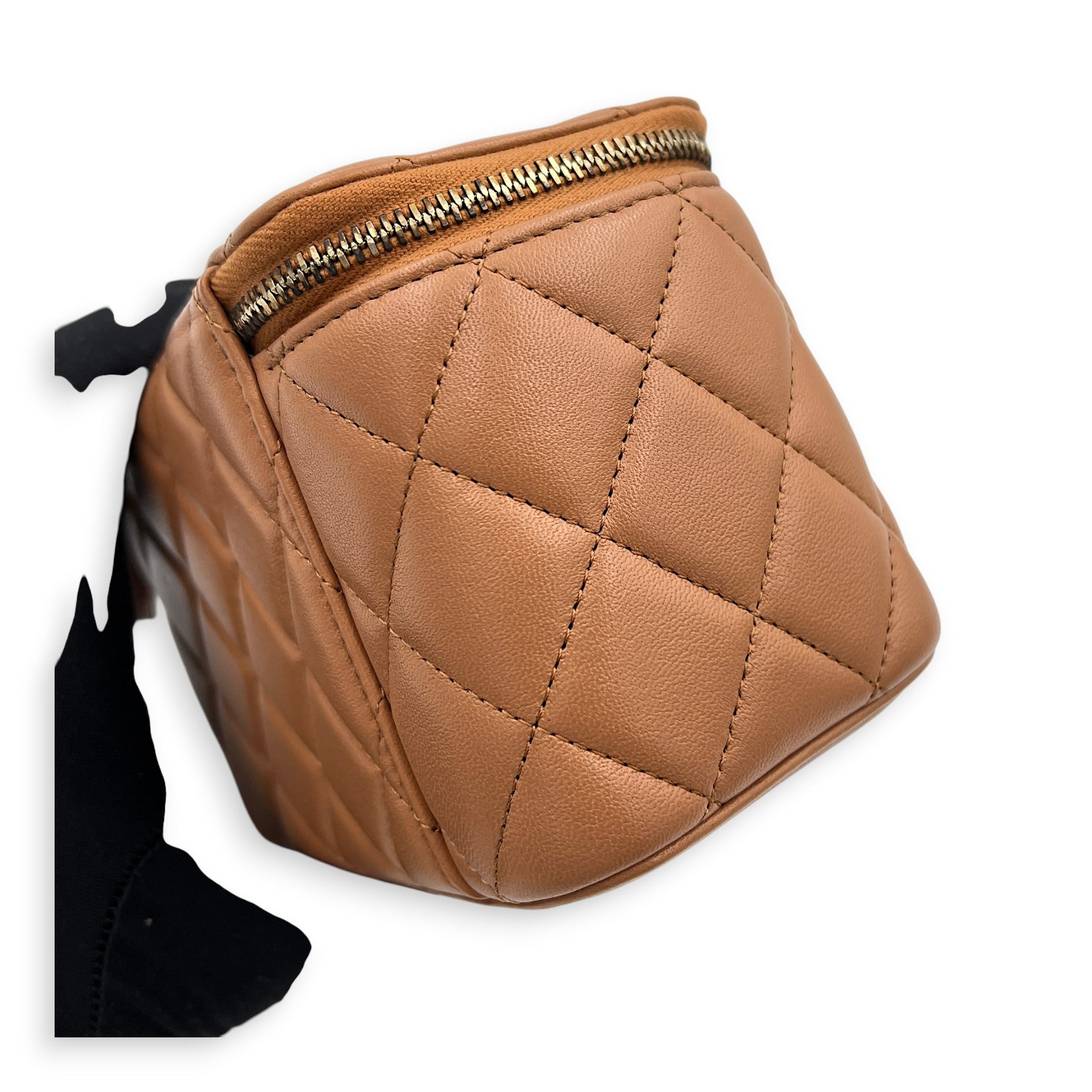 Pearl Crush Vanity Bag Brown in Lambskin, Gold hardware