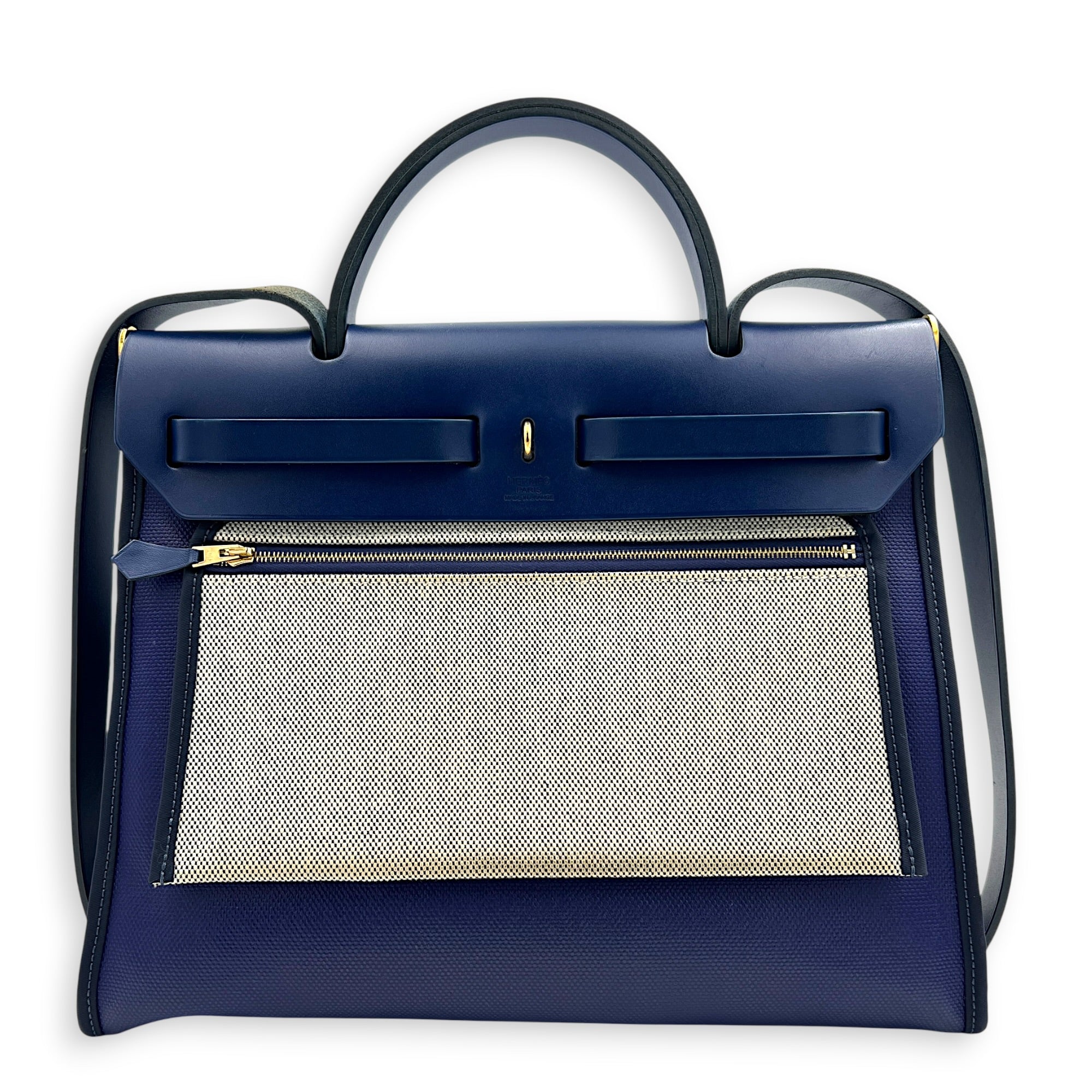 Herbag Blue in Coated Canvas, Silver hardware