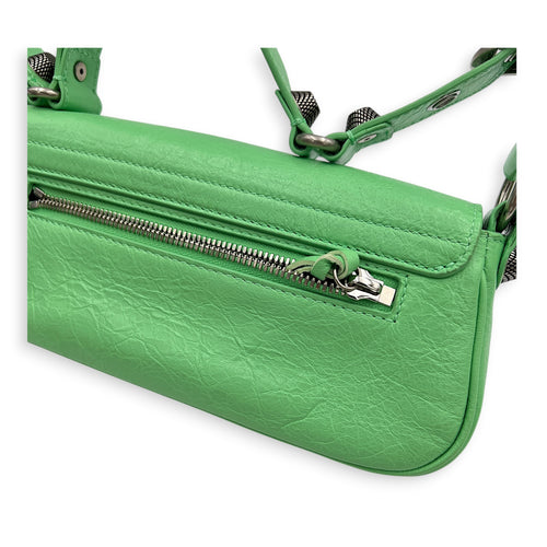 Le Cagole Shoulder Bag XS Green in Calfskin, Silver hardware