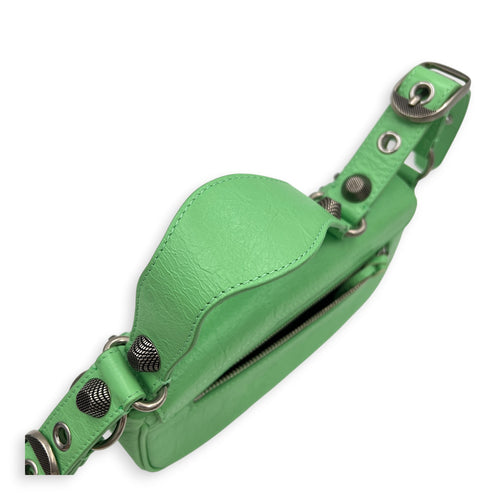 Le Cagole Shoulder Bag XS Green in Calfskin, Silver hardware