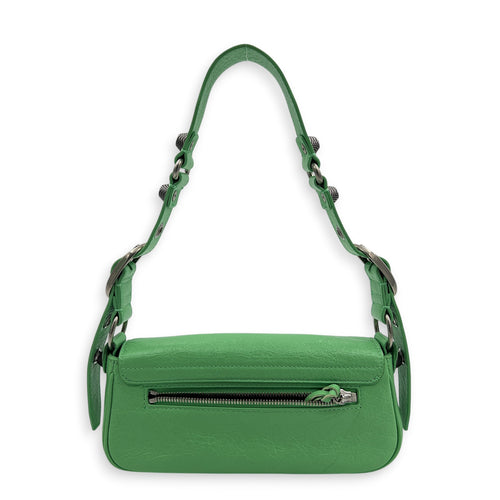 Le Cagole Shoulder Bag XS Green in Calfskin, Silver hardware