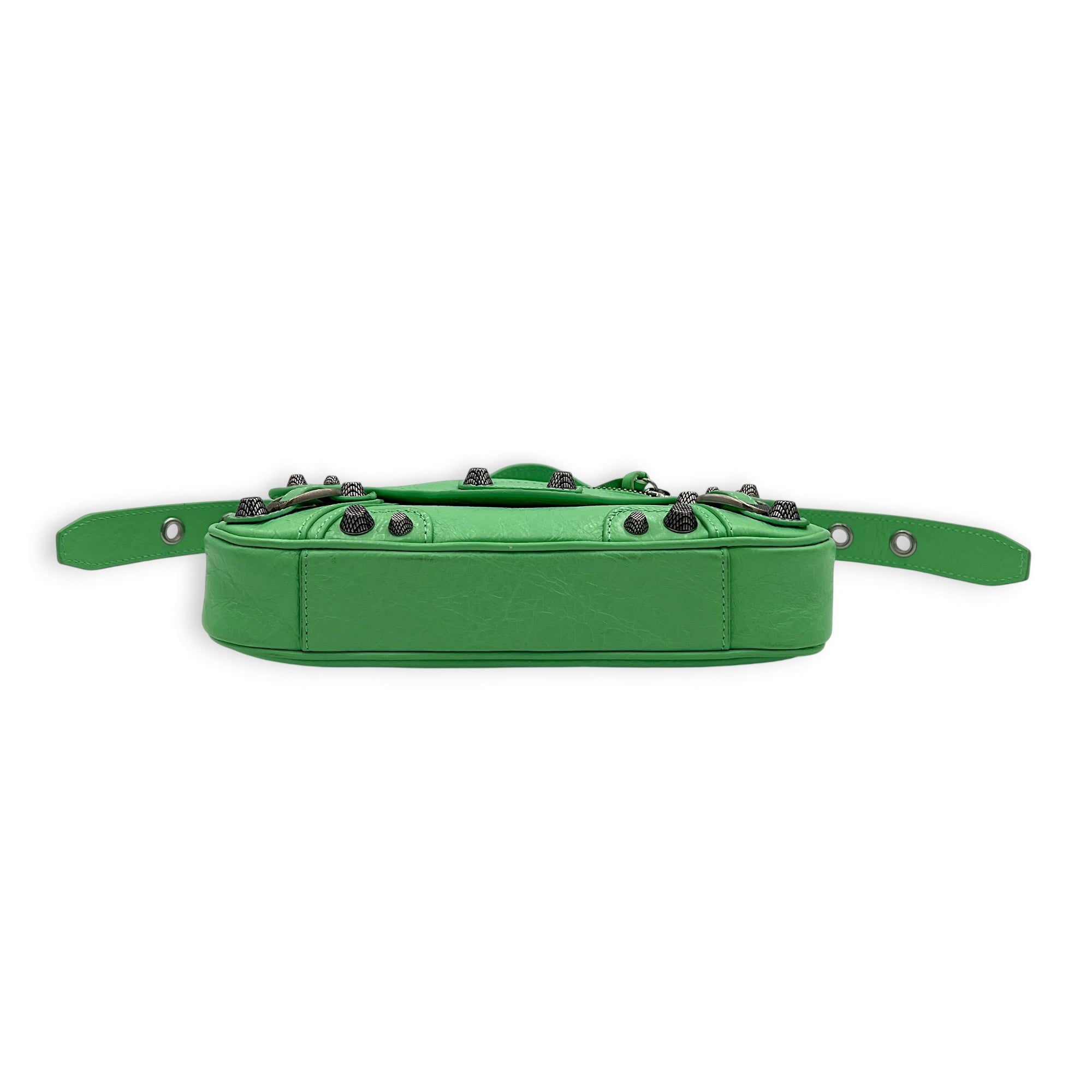Le Cagole Shoulder Bag XS Green in Calfskin, Silver hardware