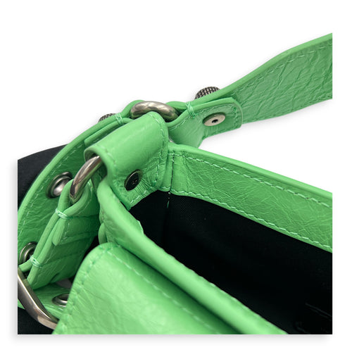 Le Cagole Shoulder Bag XS Green in Calfskin, Silver hardware