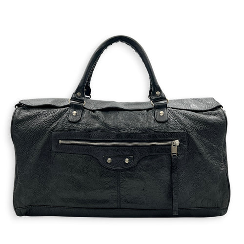 City Boston Black Top Handle Bag in Calfskin, Ruthenium hardware