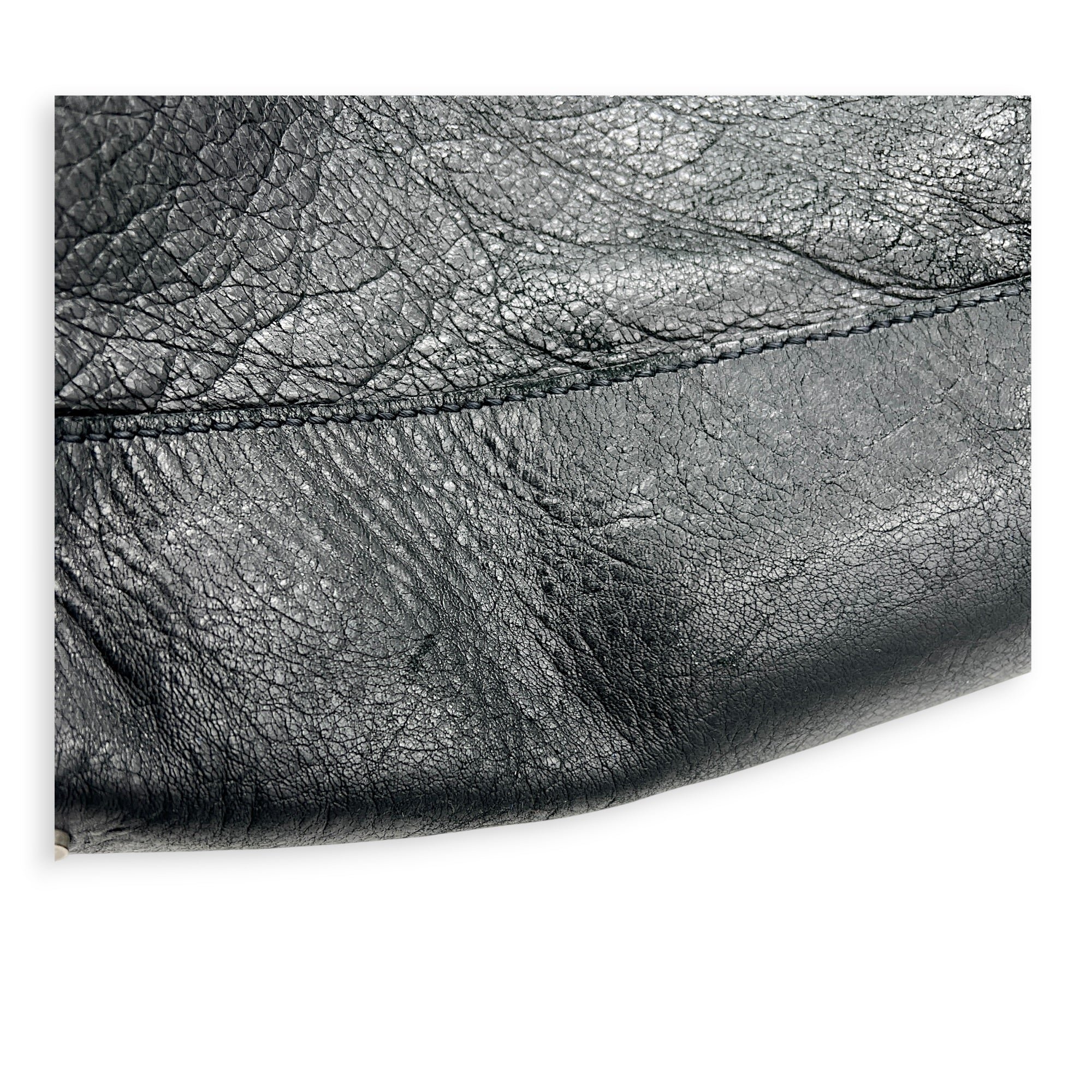 City Boston Black Top Handle Bag in Calfskin, Ruthenium hardware