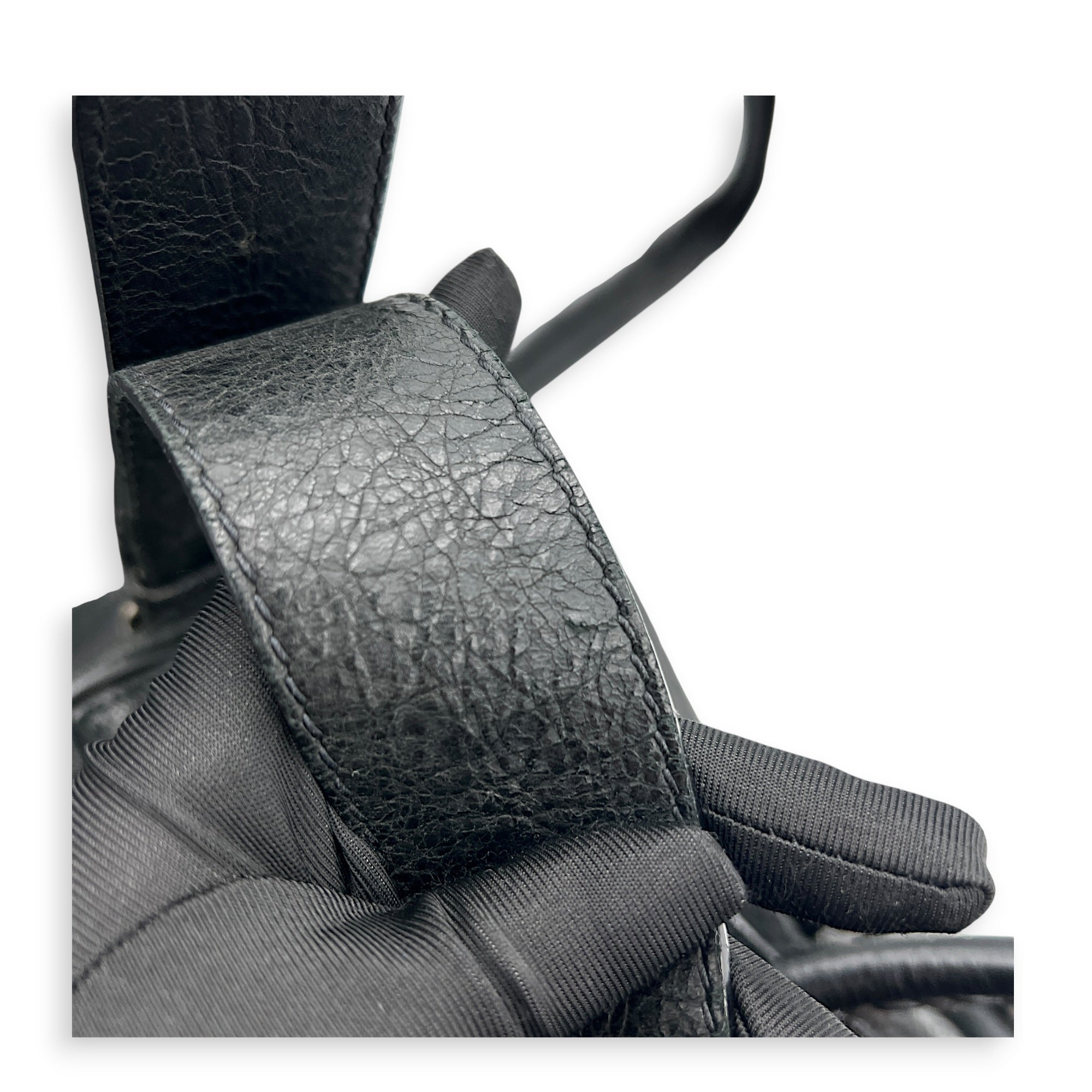 City Boston Black Top Handle Bag in Calfskin, Ruthenium hardware